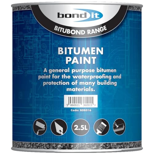 Bond It Bitumen Paint 2.5L - Solvent-Bourne Bituminous Black Waterproof Paint Weatherproofing Steelwork Concrete Asphalt and Portable Water Tanks