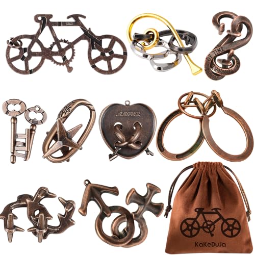 9 PCS Metal Brain Teaser Puzzles Disentanglement Puzzles Lock Puzzle Games Set Gift for Adults Teenagers Kids