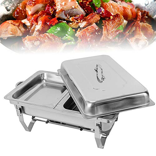 HuKaiL 7.5L*2 Edelstahl Warmhaltebehälter, Speisewärmer Chafing Dish mit Faltbar Ständer, Warmhaltegerät Buffetwärmer für Cafeterias, Hotel, Schulkantinen, Bankette, 55.7 * 34 * 38.3cm – Bild 3