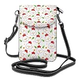 Xiso Ver Kleine Umhängetasche mit Cartoon-Huhn- und Pflanzendruck, für Damen, Leder, Handy-Geldbörsen, Mini-Leder-Schultertasche, Handtasche, verstellbarer Riemen