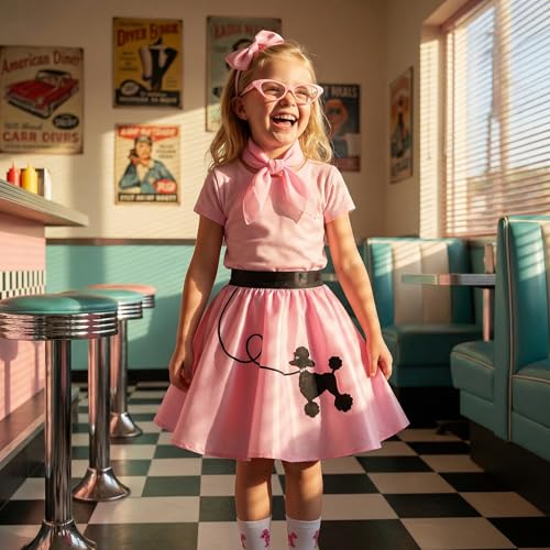 Disfraz años 50 falda rosa para niñas miniatura 3