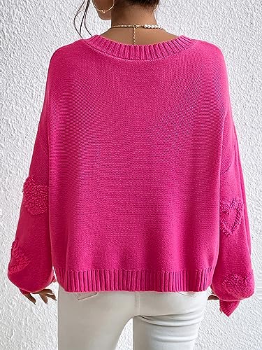 Verdusa Women's Pearls Heart Sweater V Neck Drop Shoulder Long Sleeve Knit Sweaters Tops2