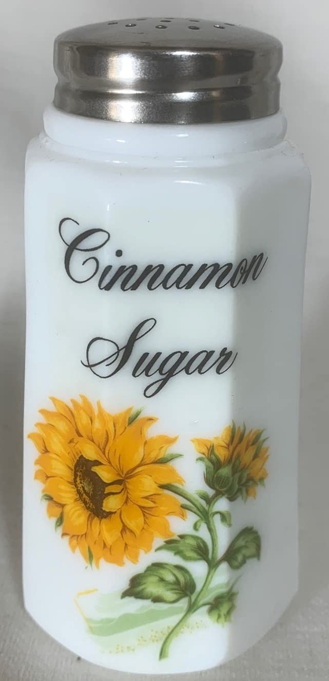 Sugar Shaker - Paneled - Rosso Exclusive - Milk w/Flowers - American Made - Mosser Glass USA (Sunflower w/Cinnamon Sugar)