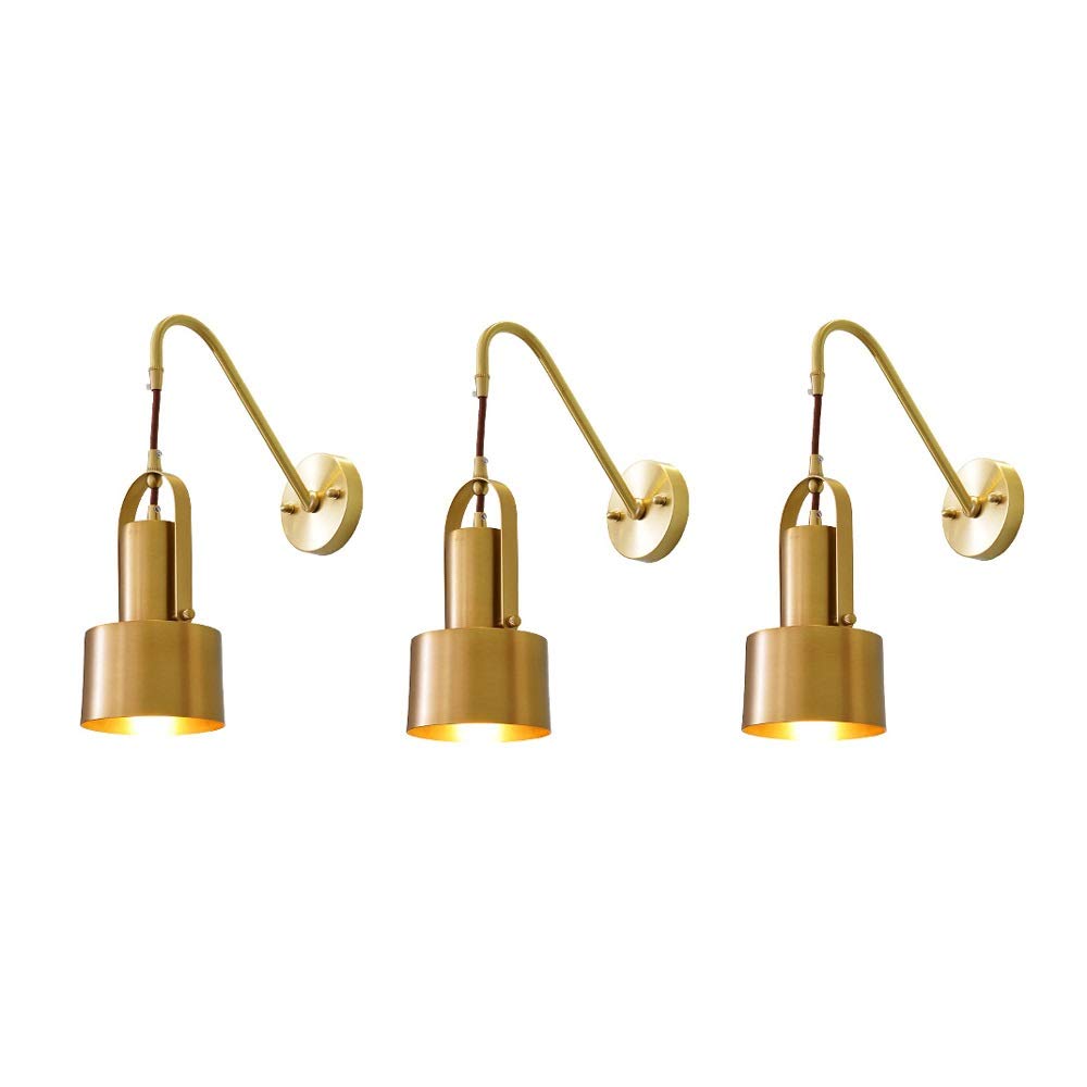 HPTHLY Wall Mounted Light Nordic Post- Copper Restaurant Wall Lamp Bedroom Single Head Personality Creative Brass Wall Lamp For Reading The Study Pure Copper(3 Packs)