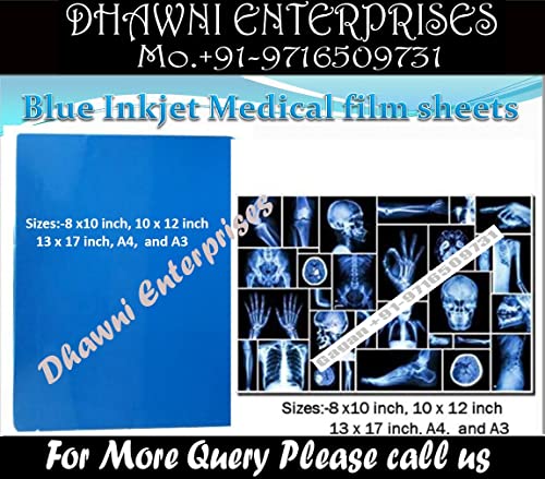 Image of Dhawni Xray Inkjet Medical Film Blue Base For X Ray Xray, Cr, Dr Images Waterproof Film Size: 210Mm X 297M (A4) X 50 Sheet Pack Of 280 Gsm / 210 Micron