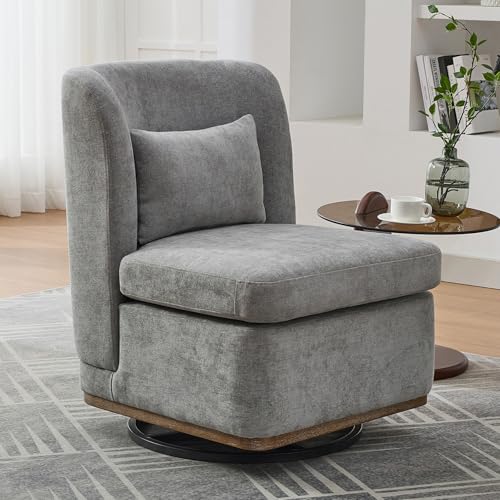 Sillón giratorio chenille gris moderno miniatura 1