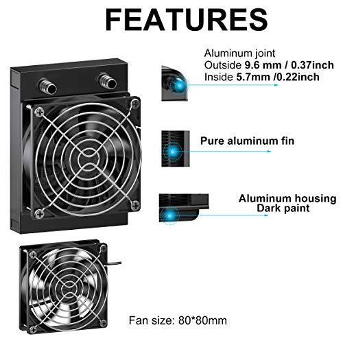 Clyxgs Water Cooling Radiator, 8 Pipe Aluminum Heat Exchanger Radiator with Fan for PC CPU Computer Water Cool System DC12V 80mm Black - Image 2