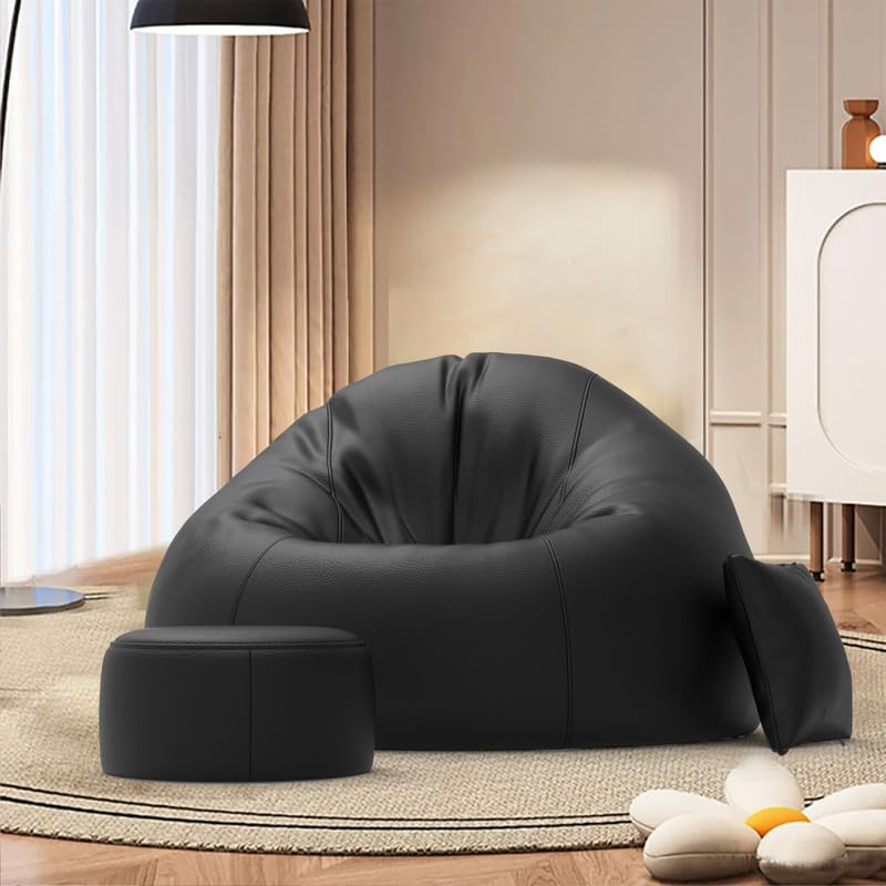 Image of Biggie Bean Bag Chair with Beans Filled 5XL Ultimate Comfort Bean Sofa-Designed for Relaxation-Styled for Everyday Elegance with Free Cushion & Footrest (Matching Color : Leatherette Black)