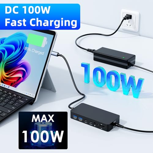 Image of for Surface Thunderbolt 4 Docking Station, 12-in-1 Triple Displays Dual HDMI+VGA Surface Pro Docking Station for Surface Pro 12 /11 /10 /9 /8 /X /7, Surface Laptop, Surface Book /Go Dock