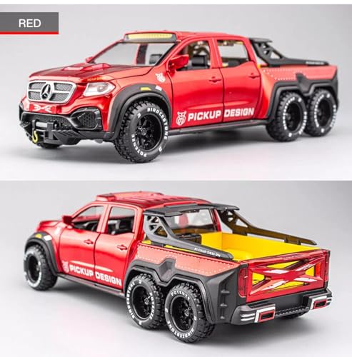 Image of 1:28 Scale Big Benz Class X Pickup Truck Toy Car | Metal Diecast Car for Kids with Openable Doors, Sound, Light Effects (Black)