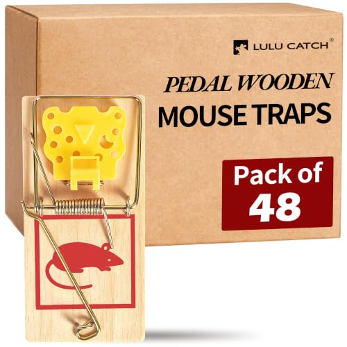 Image of LULUCATCH Mouse Traps,48 Pack Classic Plastic Pedal Snap Traps for Indoor Outdoor Use, Fast & Effective High Catch Rate Wooden Mouse Traps, Reusable Mice Rodent Traps for Home, Garage & Kitchen