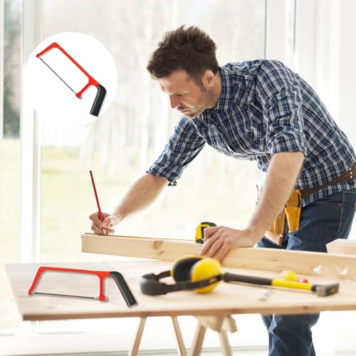 Mini Metallsäge Set mit 10 Austauschbaren Klingen, Rote Schwarze Verstellbare Kleine Handsäge, Professionelle Schwere Junior Bügelsäge für Kunststoff, PVC-Rohre, Dachschindeln & Holzschnitt