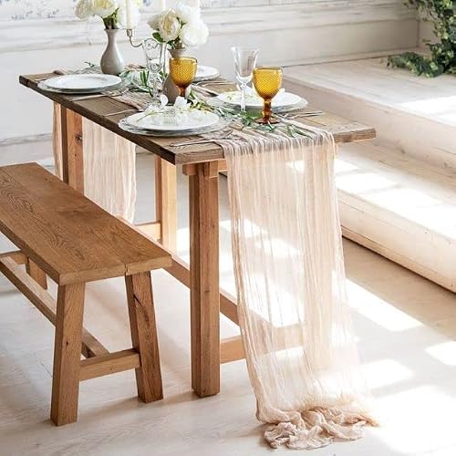 TIVAS Table Runner Cheesecloth Gauze Crepe Rustic Wedding Party Decor Farmhouse Table Decor House Warming Gift Easter