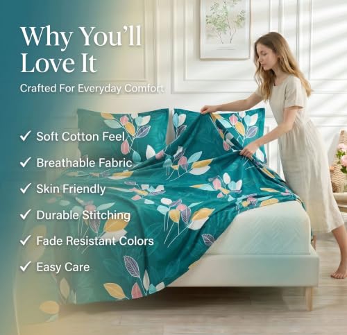 Image of BSB HOME 210 TC Cotton Feel Double Bedsheet with 2 Pillow Covers, Soft & Breathable Floral Printed Bed Sheet, Easy Care Bedding for Bedroom - 86 x 88 Inches (218 x 224 cm) (Multicolor)