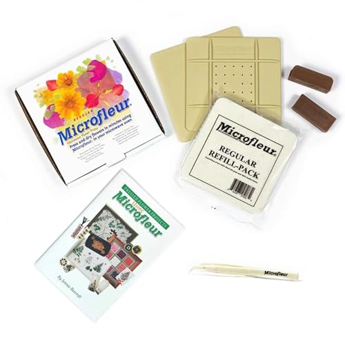 Image of Microfleur Microwave Flower Press Starter Kit - Complete DIY Floral Press Set with Tweezers, Pressing Flower, Soft Cover Book for Crafting, Scrapbooking, and Flower Preservation - 5" (13cm)