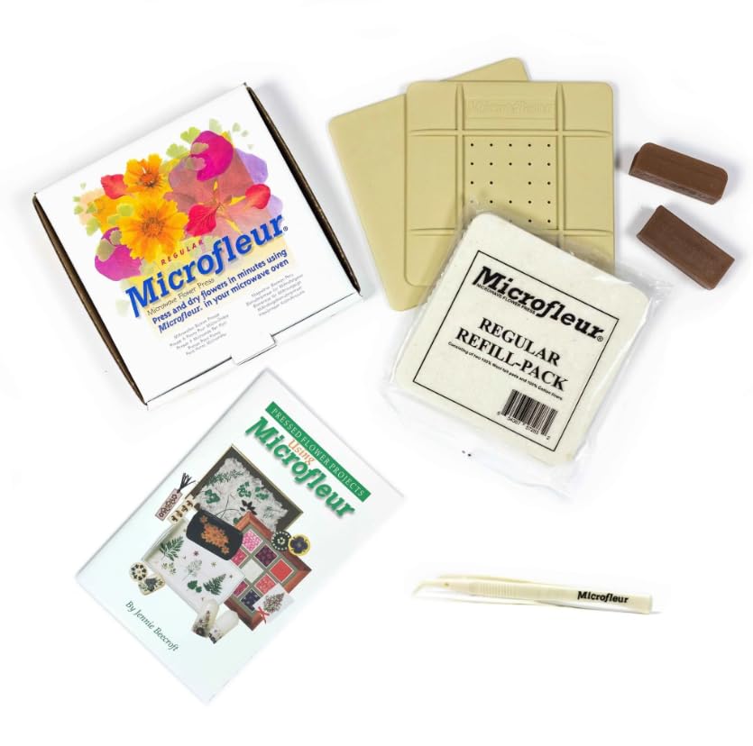 Microfleur Microwave Flower Press Starter Kit - Complete DIY Floral Press Set with Tweezers, Pressing Flower, Soft Cover Book for Crafting, Scrapbooking, and Flower Preservation - 5" (13cm)