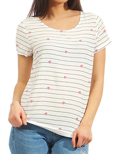 ONLY Damen Onlfirst Ss Mix Aop Top Noos Wvn Top, Mehrfarbig (Cloud Dancer Aop:Hearts With Cd Back Black Stripes And Bubblegum Hearts), 36