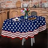 Yighty Mantel Ovalado del 4 de Julio de 54 x 72 Pulgadas, Mantel patriótico del Día de los Caídos, de poliéster, Impermeable, Resistente a Las Arrugas, Lavable, para Vacaciones, Cocina, día de la