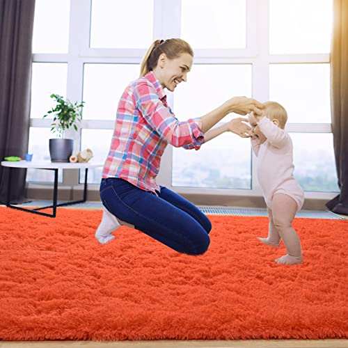 Zareas Fluffy Rug For Bedroom, Super Soft Shaggy Rugs Carpets 3X5 Feet Red Orange Modern Area Rugs For Living Room, Small Throw Rug For Playroom Dorm, Bedside Rug For Teen Room Decor, Non-Slip #TOP2