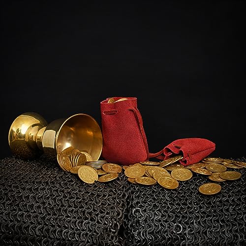 Image of Mythrojan Small Trinket Pouches Set of 2, Suede Leather Drawstring Coin & Dice Bags for LARP, SCA, Viking & Medieval Events Red - Pack of 2