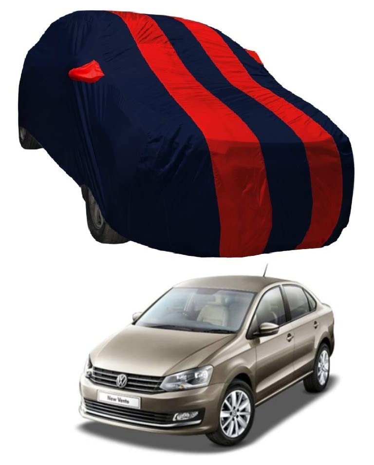 Image of Auto Hub Car Cover Compatible with Vento with Weather Proof, Mirror Pocket, Triple Stitched, Vento Car Cover- Navy-Red