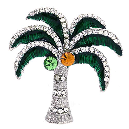 Soulbreezecollection Tropical Green Beach Palm Tree Pin Brooch Rhinestones Necklace Pendant Compatible Jewelry