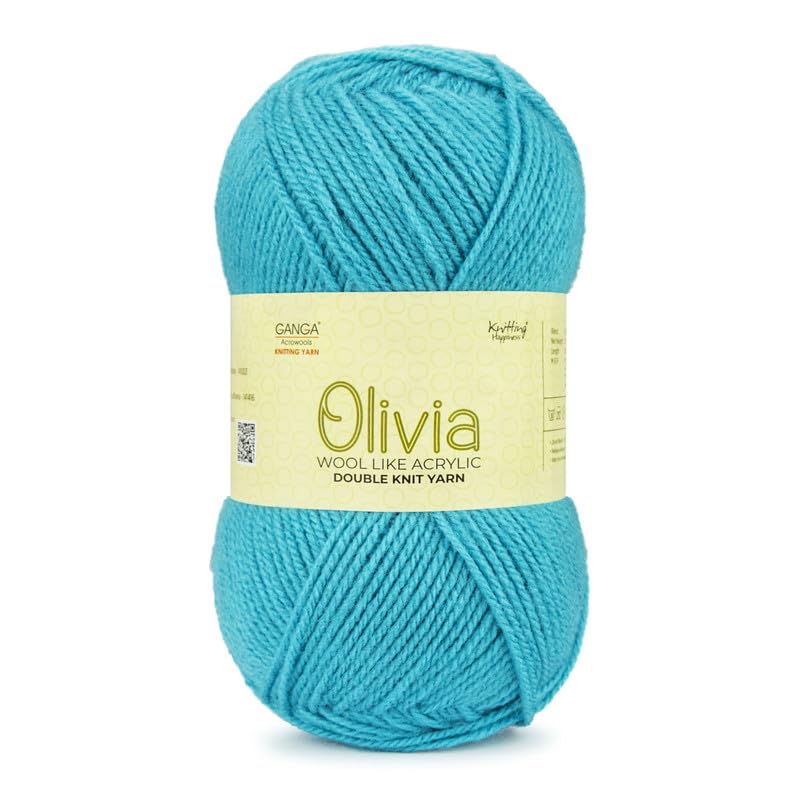 Image of Ganga Acrowools Acrylic Olivia, Double Knit Yarn. Hand Knitting and Crochet Yarn. Oekotex Class 1 Certified. Pack of 2 Balls - 100Gms Each. Shade No. - OLV041, Pacific Blue