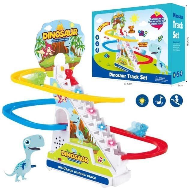 SKUVIZ Duck Slide Toy Set, Funny Automatic Stair-Climbing Ducklings, Dino Theme, Yellow, 3+
