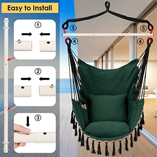 Image of Y- STOP Hammock Chair Hanging Rope Swing, Max 500 Lbs, 2 Cushions Included, Large Macrame Hanging Chair with Pocket for Superior Comfort, with Hardware Kit, Green