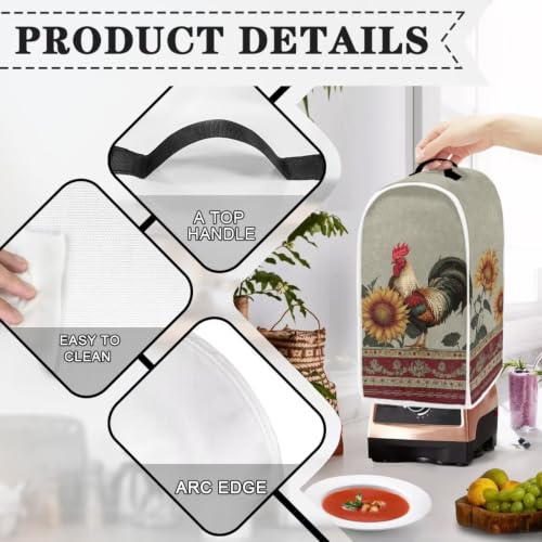 Image of Boho Sunflower Rooster Blender Cover for Kitchen Appliance Dust Cover for Food Processor,Stand Mixer,Coffee Maker,Juicer,Dustproof,Machine Washable