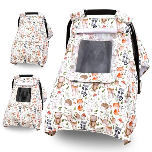 Image of Bnditeu Car Seat Cover Baby, Carseat Covers Baby with 2 Layers Breathable Windows, Windproof Infant Car Seat Cover, Kick-Proof Baby Carrier Cover for Baby Boy Newborn Essentials