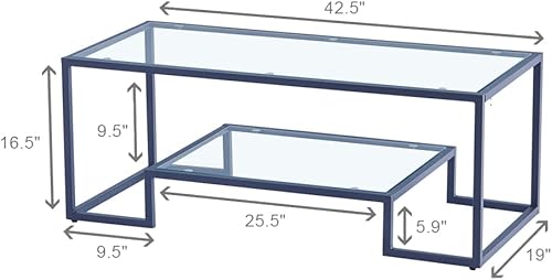 Miniatura 7 de Coffee Table Nesting Set of 2, Center Coffee Table Set with Tempered Glass, Modern Side Tables for Living Room, Bedroom, Office and Nightstand, Black