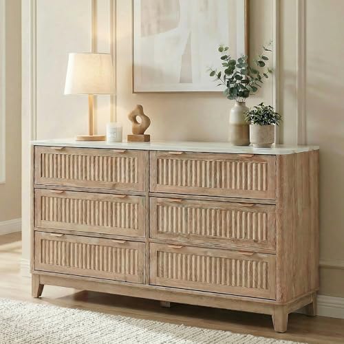 Crestview Collection 54 Inch Fluted Natural Oak Dresser, Modern 6