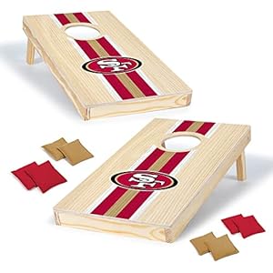 Wild Sports NFL Football San Francisco 49ers 1′ x 2′ Travel Size Solid Wood Cornhole Set with Direct Print HD Team Graphics – Great Gift for Any Sports Fan! Bean Bag Toss Family Games for Outdoor Play