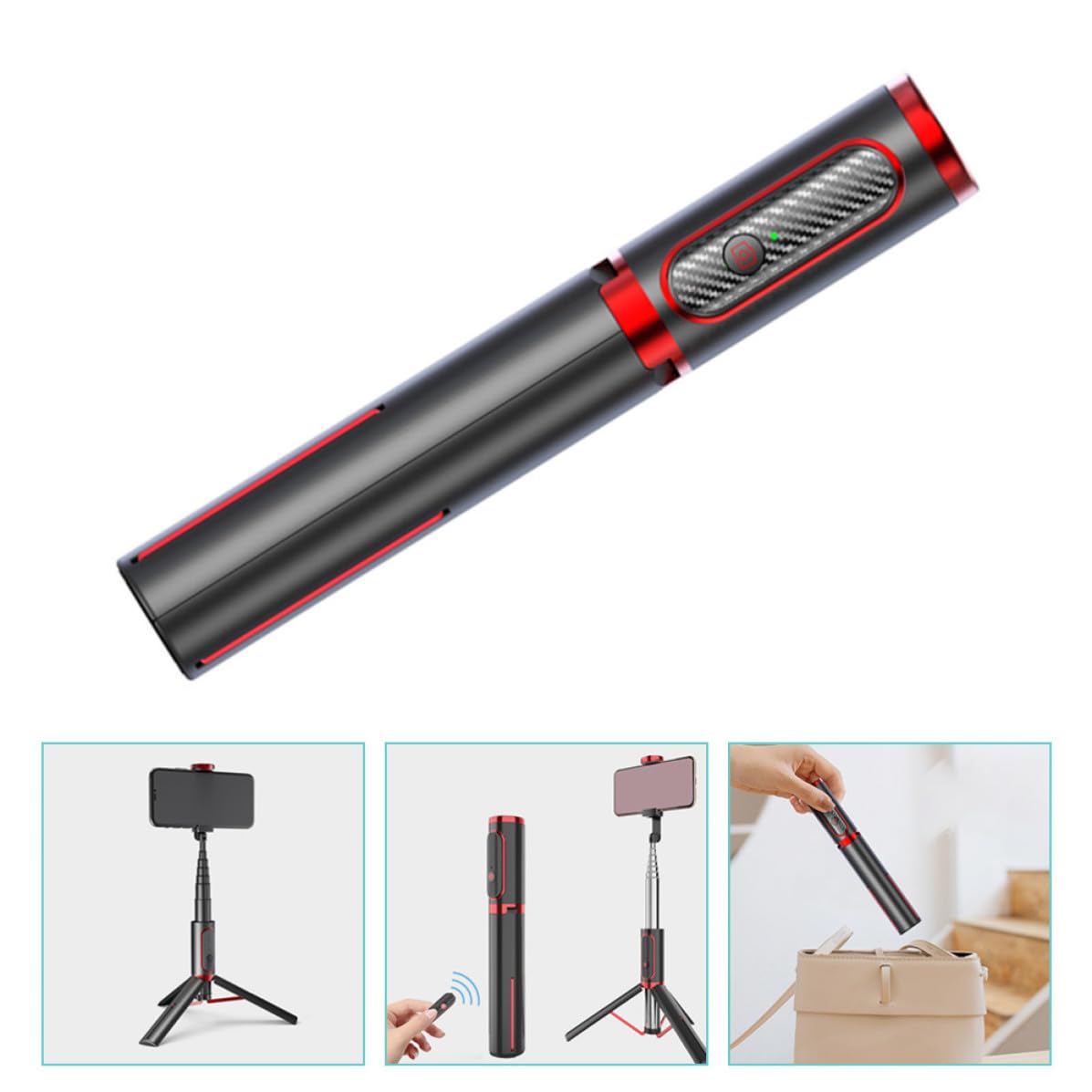 OSALADI Bastone Selfie Treppiede Portatile in Lega di Alluminio con Telecomando Wireless 50mah Multi-funzione Facile da Trasportare per Scatti e Feste