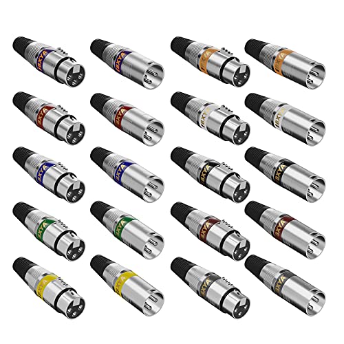 XLR Connector, EBXYA 3 Pins Male and Female Microphone Audio Cable Connector 10 Colored Pairs XLR Adapter Connectors DMX Microphone Connector