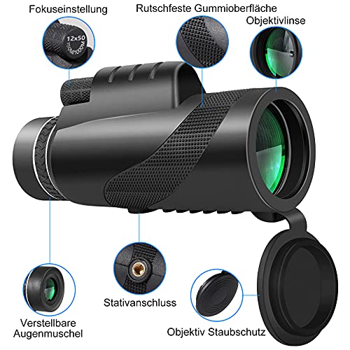 Monokular Teleskop, 12X50 HD Handheld Fernrohr mit Smartphone Halter Einstellbar Stativ, Hochleistungs Starscope… – Bild 3