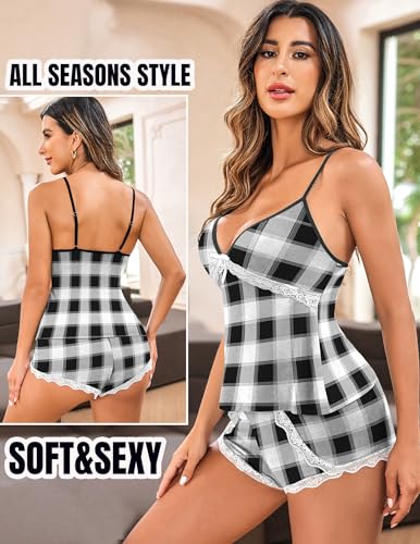 Image of Avidlove Sexy Pajamas Set for Women Lace Modal Cute Lingerie Sets 2 Piece Cami Pj Shorts Set Sleepwear