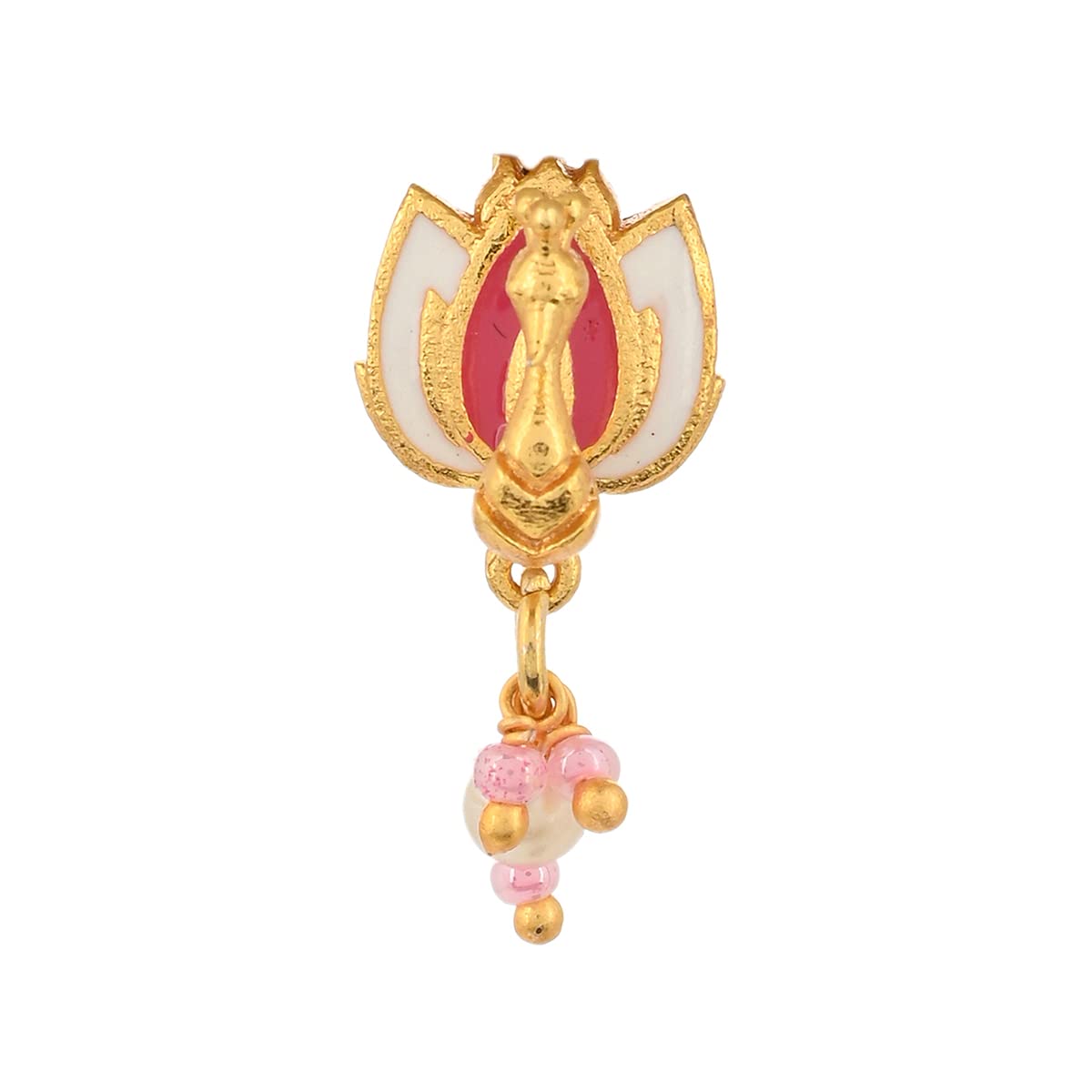 Shwet Kamal Lotus Motif Faux Pearls Gold Plated Brass Slip On Nose Pin-image-26