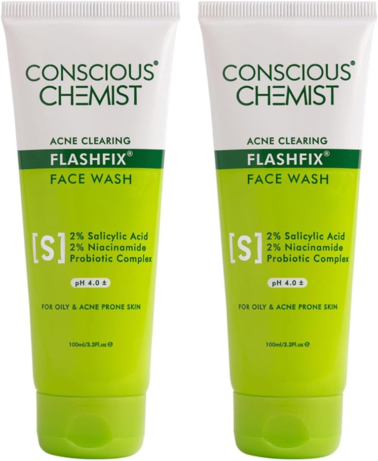 Conscious Chemist Daily Face Wash For Oily Acne Prone Skin with Salicylic Acid, Glycolic Acid & CICA Extract | For Acne & Radiant Skin | Cruelty Free | Pack of 2