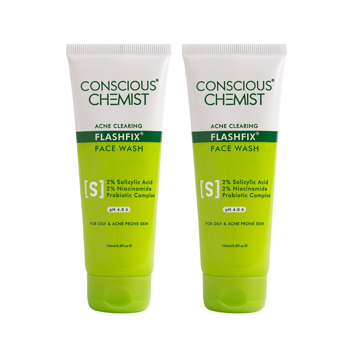 Daily Face Wash For Oily Acne Prone Skin with Salicylic Acid, Glycolic Acid & CICA Extract | For Acne & Radiant Skin | Cruelty Free | Pack of 2