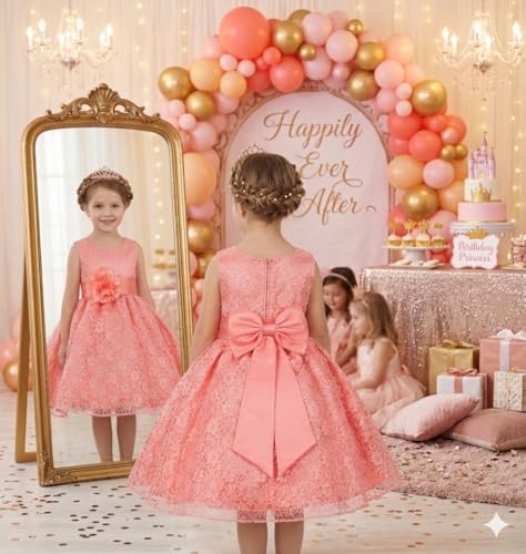 Image of Baby Girl's Poly Satin Flower Net Summer Knee Length Frock Kids Wear Birthday Dress