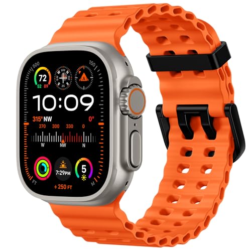 Odbeai Ocean Sport band Compatible with Apple Watch Ultra 2 3/Ultra Band for Men 49mm 46mm 45mm 44mm 42mm,Soft Silicone Breathable Waterproof Outdoors for iWatch Series 11 10 9 8-1 SE Men Women Orange