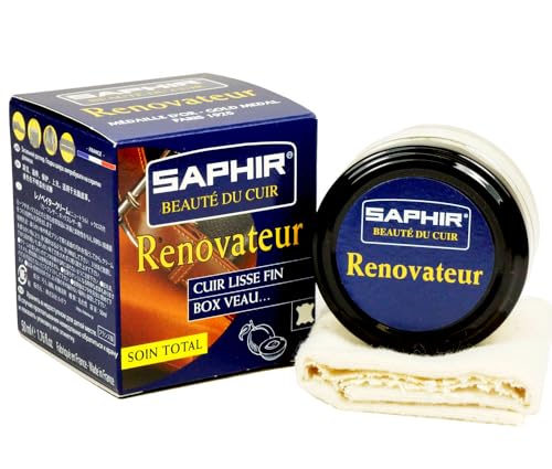 Saphir Beauté du Cuir Renovateur - Cleans, Nourishes, Protects and Shines - with Chamois Cleaning Cloth - 50mL