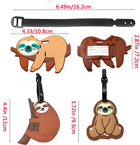 3PCS Sloth Luggage Tag Cute Baggage Identification Labels Travel ID Tag with Belt Strap for Suitcase (A-3PCS)3