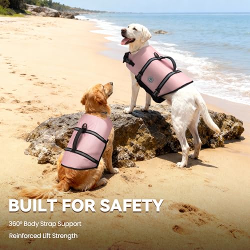 VIVAGLORY Rip Stop Schwimmweste Hund, Hundeschwimmweste, Schwimmhilfe & Auftrieb, Rettungsweste Hund für Bootfahren, XXS, Kirschblütenrosa