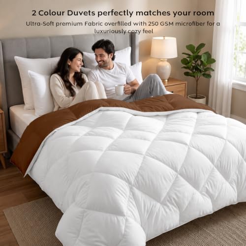 Image of AYKA Reversible Comforter 220 GSM Microfiber Reversible AC Comforter /Blanket for Winter /Quilt /Duvets for Queen Size Single Bed Comforter (60 * 90, Brown & White)| TC - 220