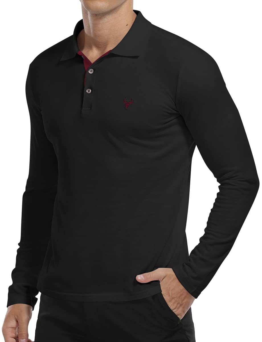 KUYIGO Polo Uomo Manica Lunga Ricamata Slim Fit Cotone Camicia Golf Sport S-XXL
