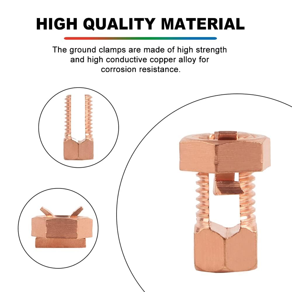 Paquete de 12 conectores de pernos divididos de cobre sólido para cables desnudos de 6 AWG, valla eléctrica y unión industrial (TJ-16)