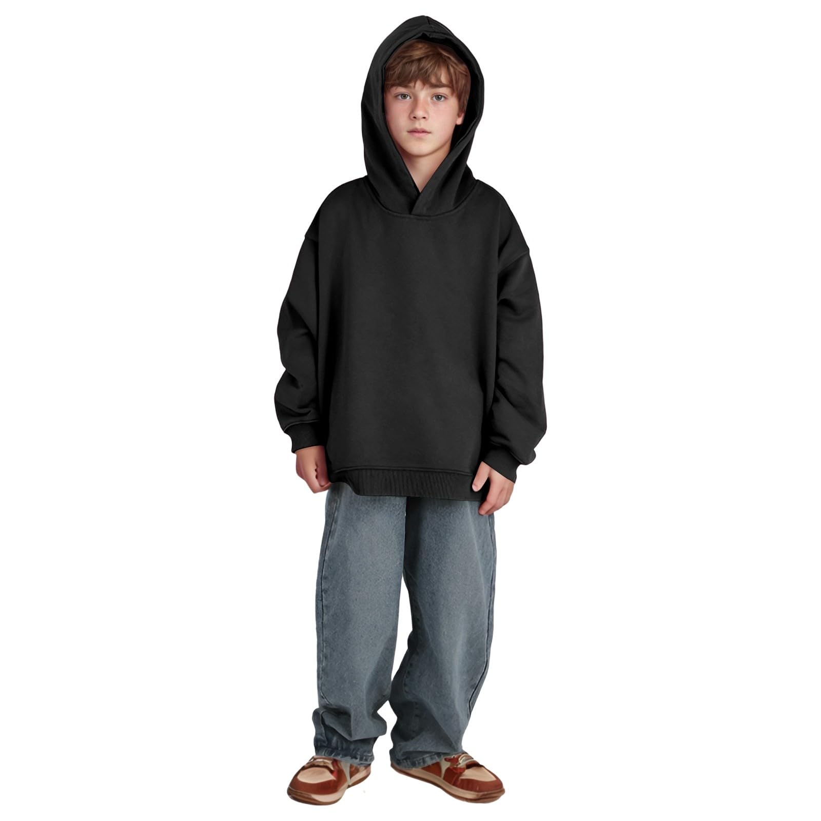 Generico Felpe con Cappuccio Morbide per Bambini Tasche Laterali Maglie Maniche Lunghe Scollo Rotondo Casual Outdoor attività 3-14 Anni